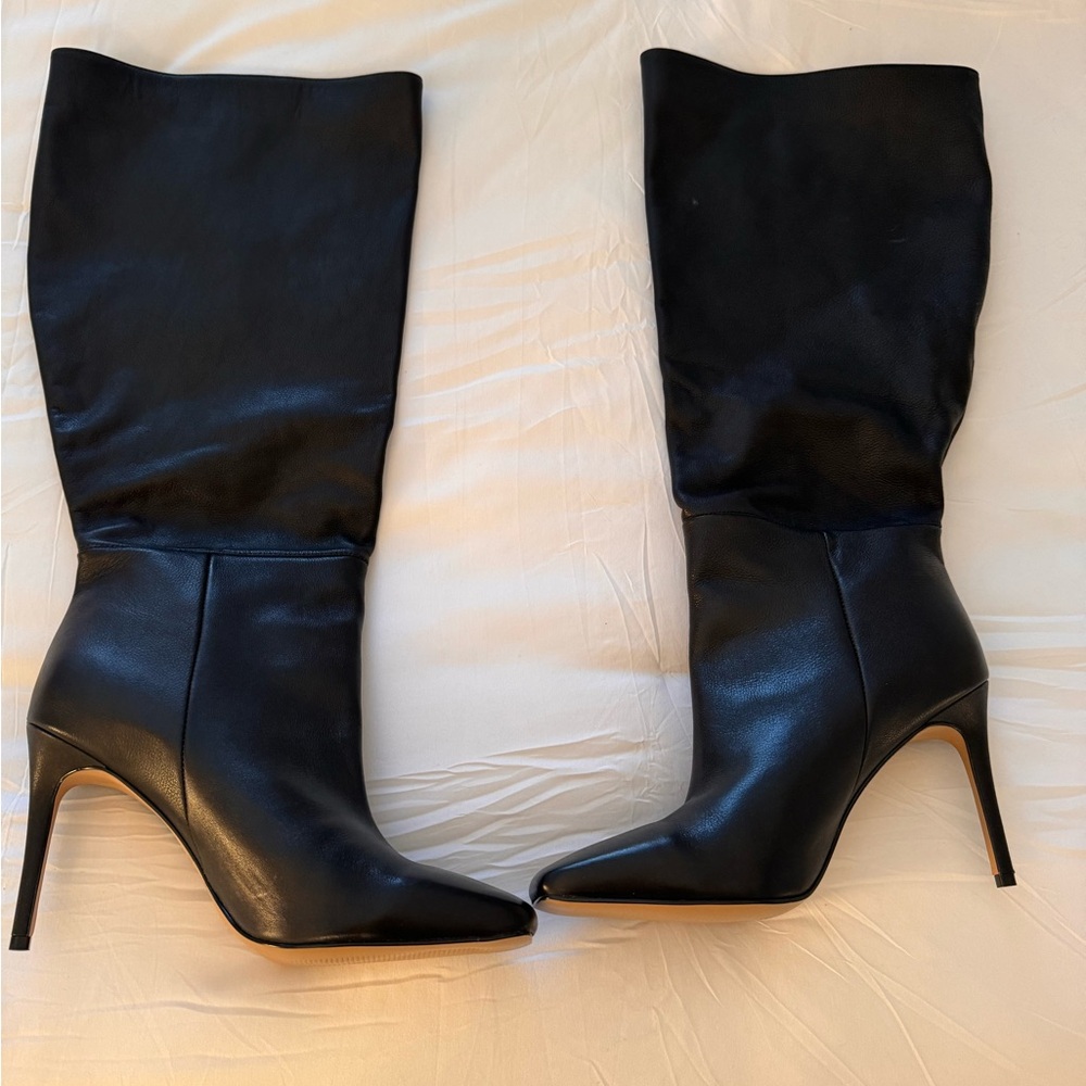 Black knee-high boots with 3.5 -4 heel